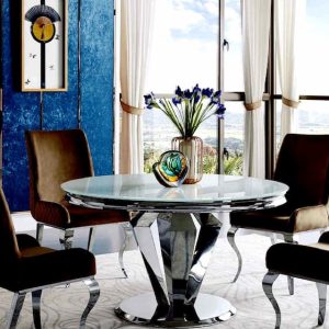 MESA DE COMEDOR REDONDA CROMO/CRISTAL 130 cm. RO966-1